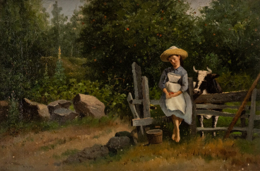 Paysage avec jeune fille et vache