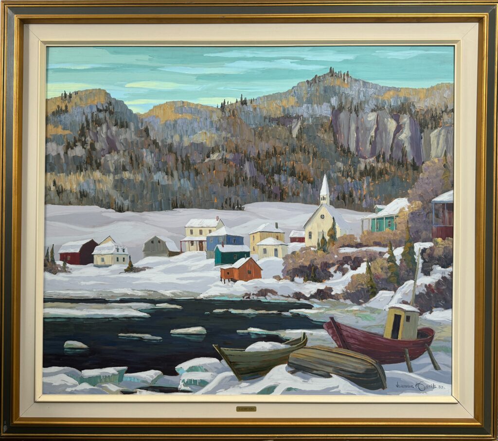 Village enneigé en board de lac – St-Rose