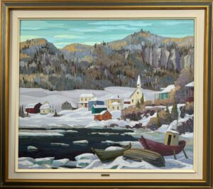 Village enneigé en board de lac – St-Rose